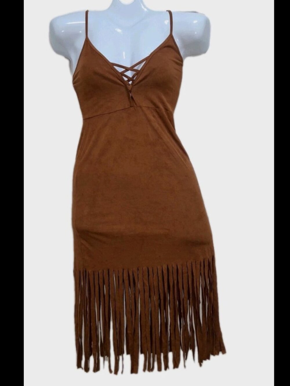 Mezzanine Brown Faux Suede Fringe Dress Size Small Boho Western Festival Pocahon